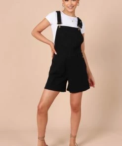 PUP14 Garter Denim Romper - Black Clothing