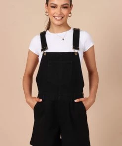 PUP14 Garter Denim Romper - Black Clothing