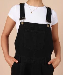 PUP14 Garter Denim Romper - Black Clothing