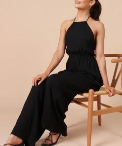 PUP58 Irvine Halter Straight Leg Jumpsuit - Black Clothing