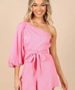 PUP8 Krisa One Shoulder Romper - Hot Pink Clothing