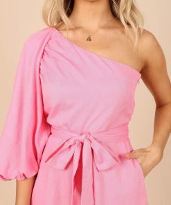 PUP8 Krisa One Shoulder Romper - Hot Pink Clothing