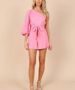 PUP8 Krisa One Shoulder Romper - Hot Pink Clothing