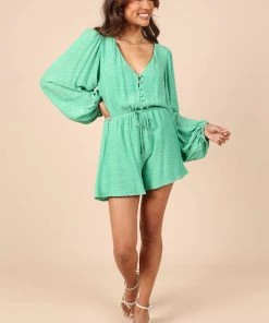 PUP58 Lunetta Long Sleeve Romper - Green