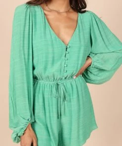 PUP58 Lunetta Long Sleeve Romper - Green