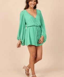 PUP58 Lunetta Long Sleeve Romper - Green