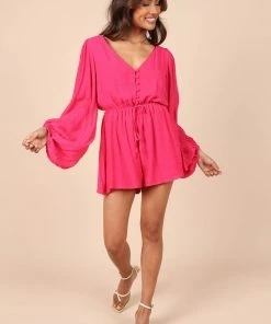 PUP58 Clothing Lunetta Long Sleeve Romper - Hot Pink