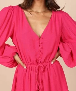 PUP58 Clothing Lunetta Long Sleeve Romper - Hot Pink