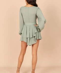 PUP58 Mimi Long Sleeve Frill Romper - Sage
