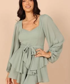 PUP58 Mimi Long Sleeve Frill Romper - Sage
