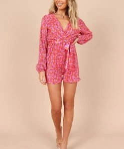 PUP51 Minelli Pleated Playsuit - Hot Pink Clothing