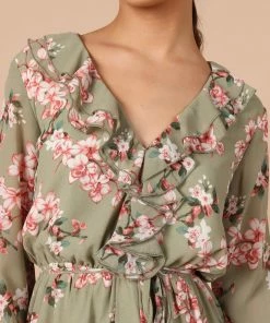 PUP14 Rilynn Frill Long Sleeve Playsuit - Sage Floral