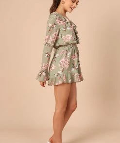PUP14 Rilynn Frill Long Sleeve Playsuit - Sage Floral