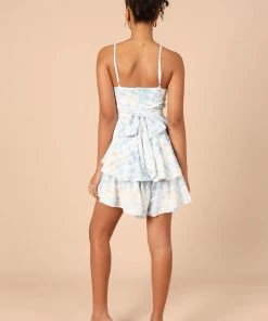 PUP44 Solis Frill Romper - Blue Tie Dye
