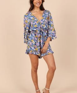 PUP49 Tuilly Long Sleeve Romper - Blue Floral