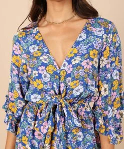 PUP49 Tuilly Long Sleeve Romper - Blue Floral
