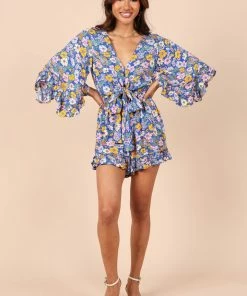 PUP49 Tuilly Long Sleeve Romper - Blue Floral