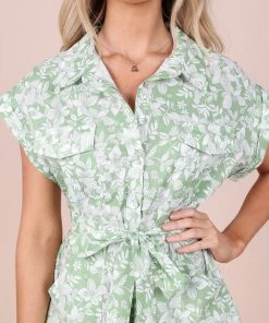 PUP56 Clothing Volks Button Up Romper - Sage Floral