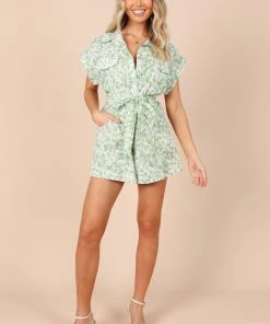 PUP56 Clothing Volks Button Up Romper - Sage Floral