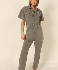 PUP65 Zara Denim Jumpsuit - Olive