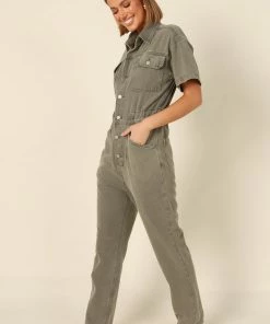PUP65 Zara Denim Jumpsuit - Olive