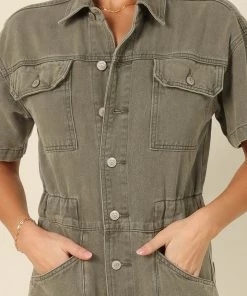 PUP65 Zara Denim Jumpsuit - Olive