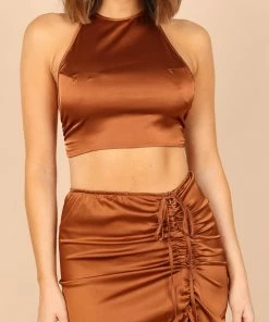 PUP66 Angelique Open Back Crop Two Piece Set - Cognac