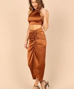 PUP66 Angelique Open Back Crop Two Piece Set - Cognac