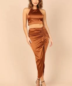 PUP66 Angelique Open Back Crop Two Piece Set - Cognac
