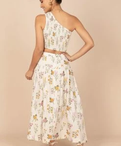 PUP52 August Shirred Cropped Top - Beige Floral