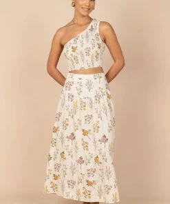 PUP52 August Shirred Cropped Top - Beige Floral