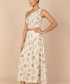 PUP52 August Shirred Cropped Top - Beige Floral