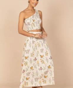 PUP52 August Shirred Cropped Top - Beige Floral