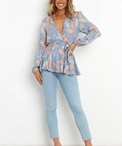 PUP49 Bellevue Top - Blue Floral Clothing
