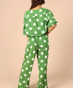 PUP49 Blake Polka Dot V Neck Top - Green