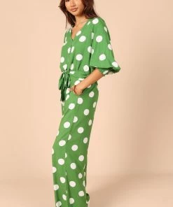 PUP49 Blake Polka Dot V Neck Top - Green