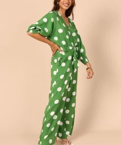 PUP49 Blake Polka Dot V Neck Top - Green