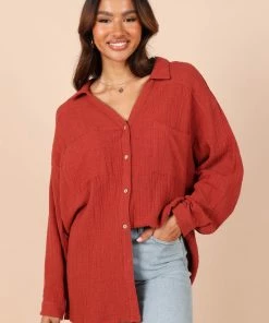 PUP8 Bobby Button Down Top - Rust Clothing