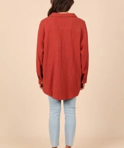 PUP8 Bobby Button Down Top - Rust Clothing