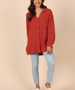 PUP8 Bobby Button Down Top - Rust Clothing