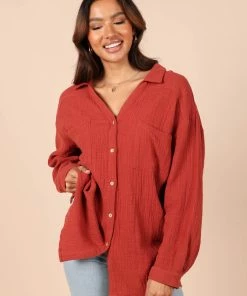 PUP8 Bobby Button Down Top - Rust Clothing