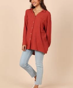 PUP8 Bobby Button Down Top - Rust Clothing