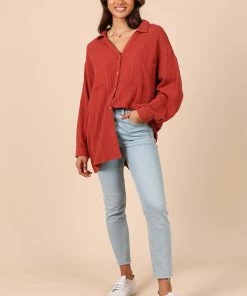 PUP8 Bobby Button Down Top - Rust Clothing