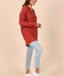 PUP8 Bobby Button Down Top - Rust Clothing