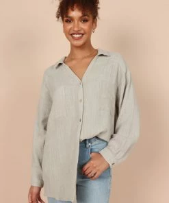 PUP8 Bobby Button Down Top - Sage Green Clothing