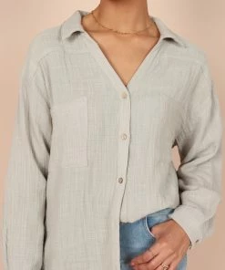 PUP8 Bobby Button Down Top - Sage Green Clothing