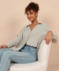 PUP8 Bobby Button Down Top - Sage Green Clothing