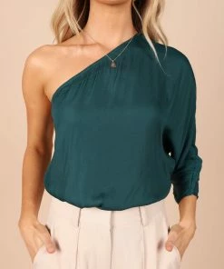 PUP64 Clothing Carmen One Shoulder Top - Teal Green