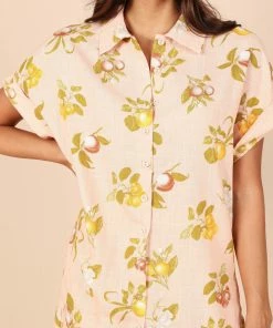 PUP52 Clothing Cecily Short Sleeve Button Down Top - Pink Floral