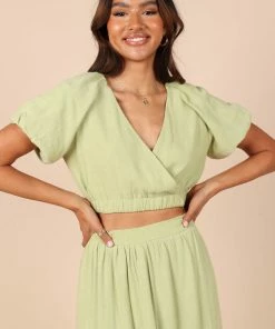 PUP52 Cecily V Neck Cropped Top - Sage
